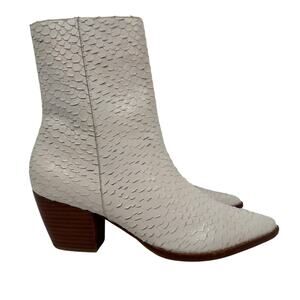 Matisse Caty Western Boots Heel Womens 8 M White Leather Snake Print Pointed Toe